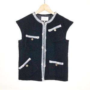 Peop Black embellished tweed hook front closure vest